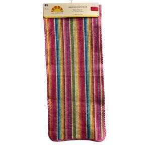 C&C California Table Runner Rainbow Woven Braided Pink Trim Indoor Outdoor 14x72